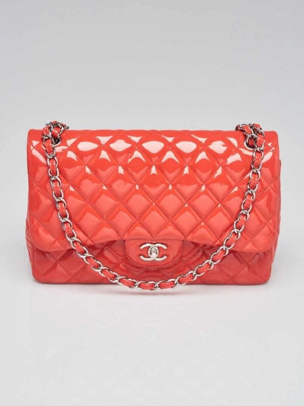 Chanel Pink Quilted Patent Leather Classic Jumbo Double Flap Bag